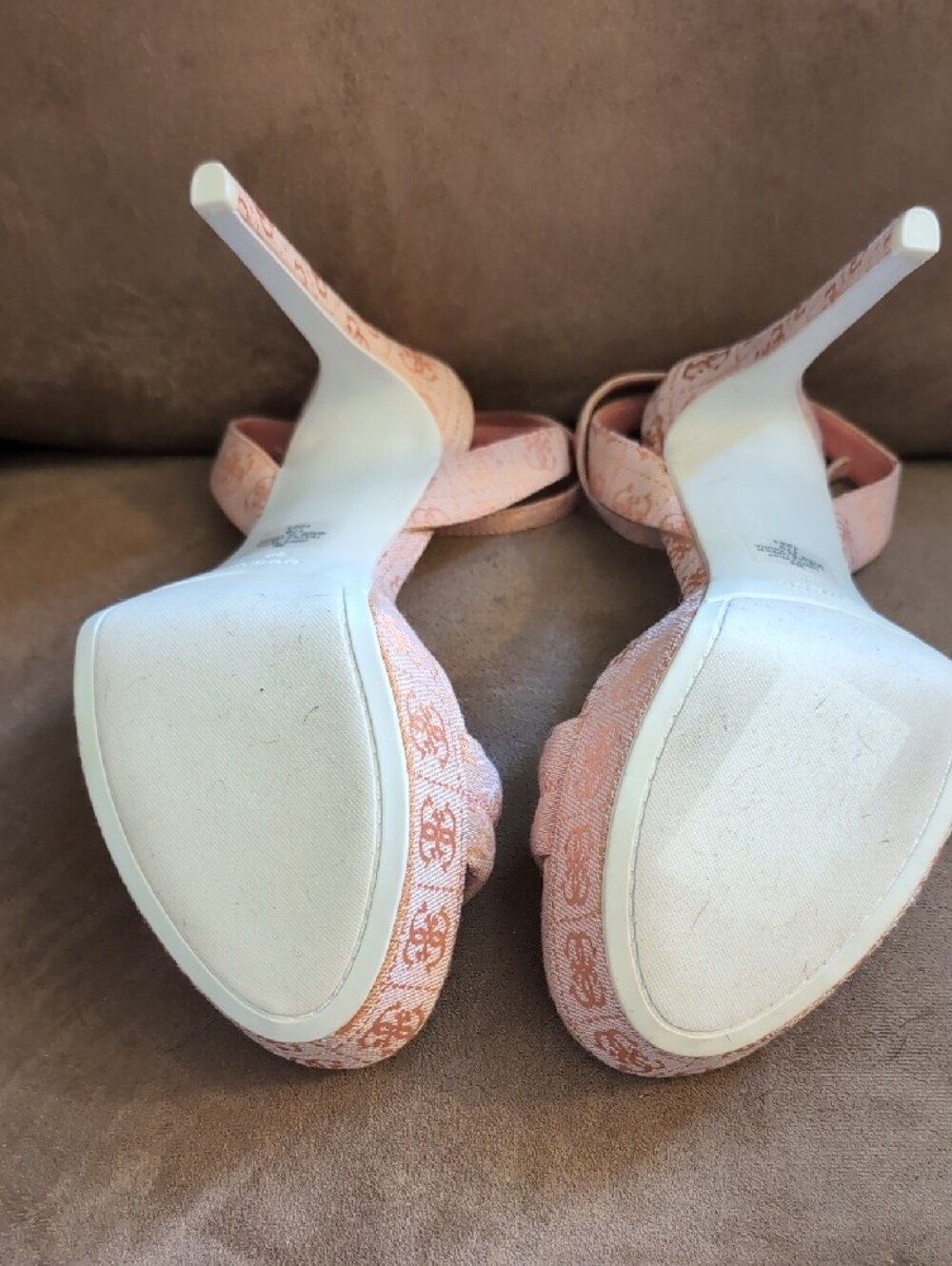 Guess Pink Logo Jacquard Platform Heel Sandals - Picture 4 of 10